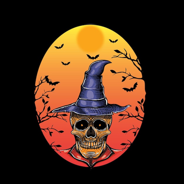 Ilustración del cráneo de halloween para camiseta desig