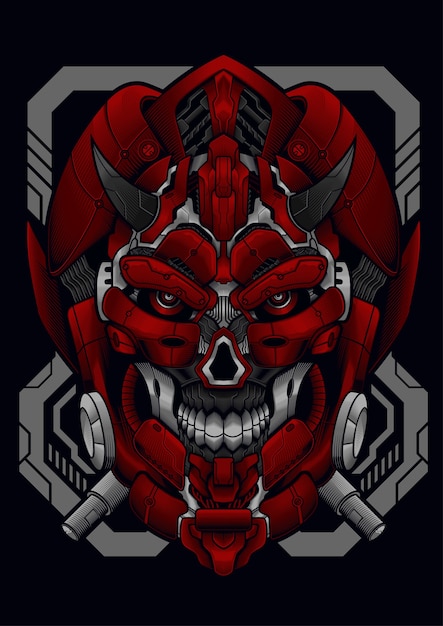 Ilustración de cráneo mecha