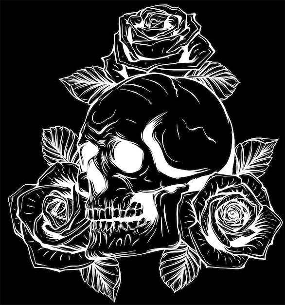 Ilustración de un cráneo con rosas