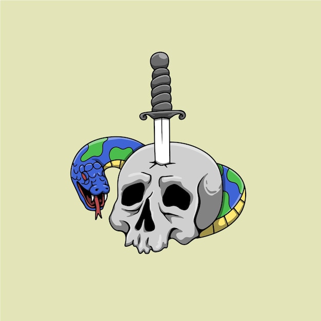 Vector ilustración de cráneo serpiente y cuchillo