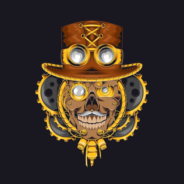 Ilustración de cráneo Steampunk