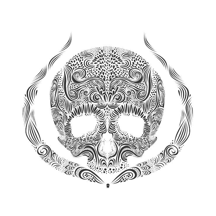 Vector ilustración de cráneo de tatuaje blanco y negro vectorial