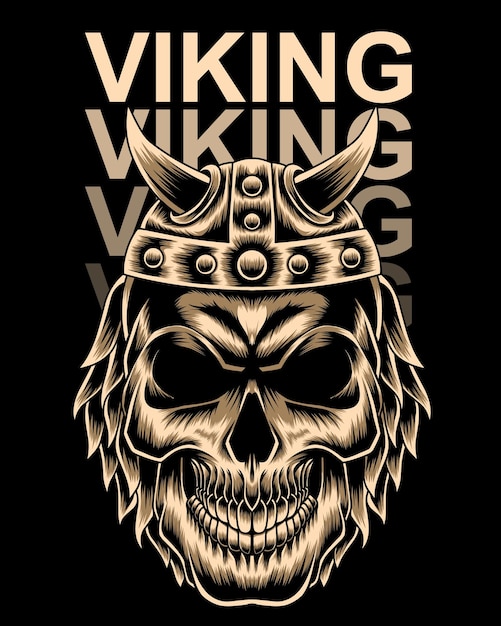 Vector ilustración del cráneo vikingo dorado