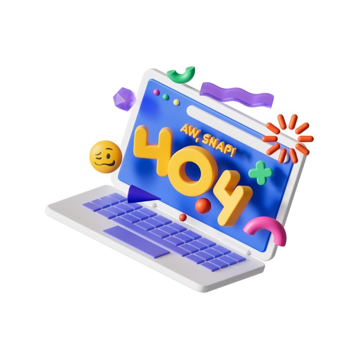 Vector ilustración creativa en 3d de un mensaje de error 404 en una pantalla de portátil