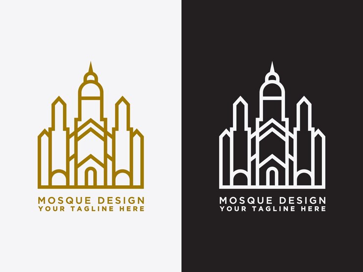 Vector ilustración creativa conjunto de mezquitas en estilo de línea celebración del día islámico