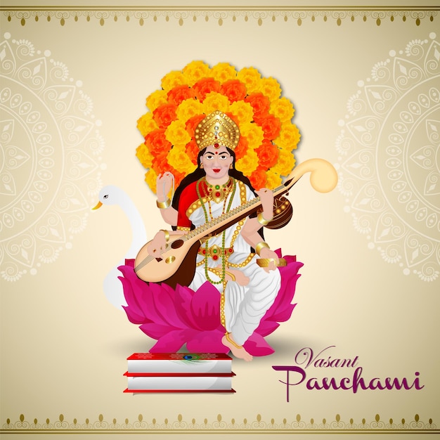 Ilustración creativa de la diosa saraswati para happy vasant panchami