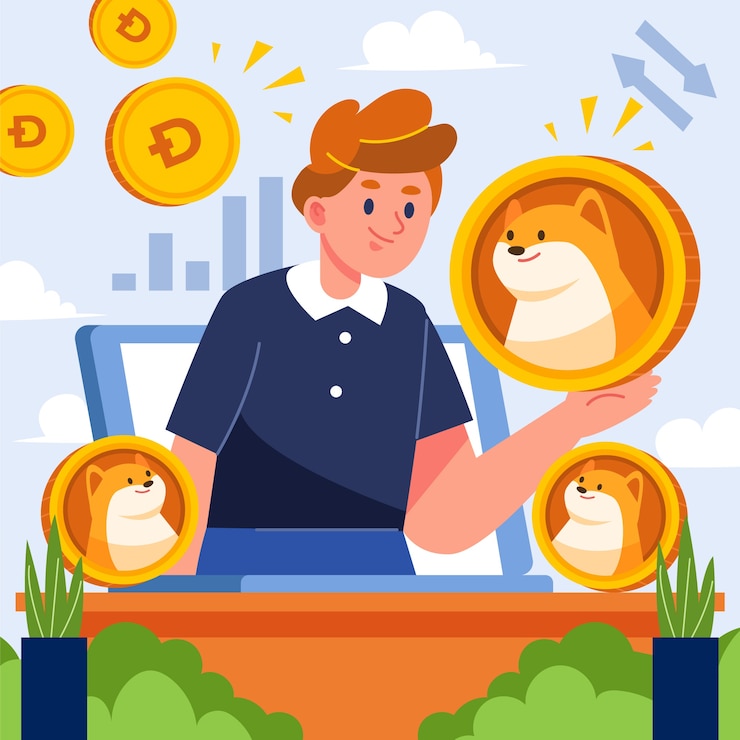 Vector ilustración creativa de dogecoin de diseño plano