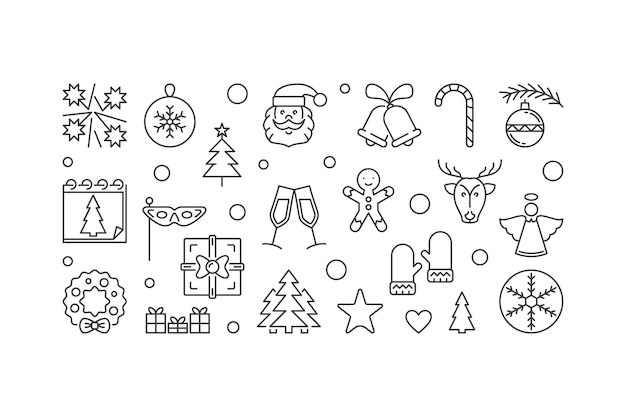 Ilustración creativa de esquema de feliz año nuevo - Banner de línea vectorial