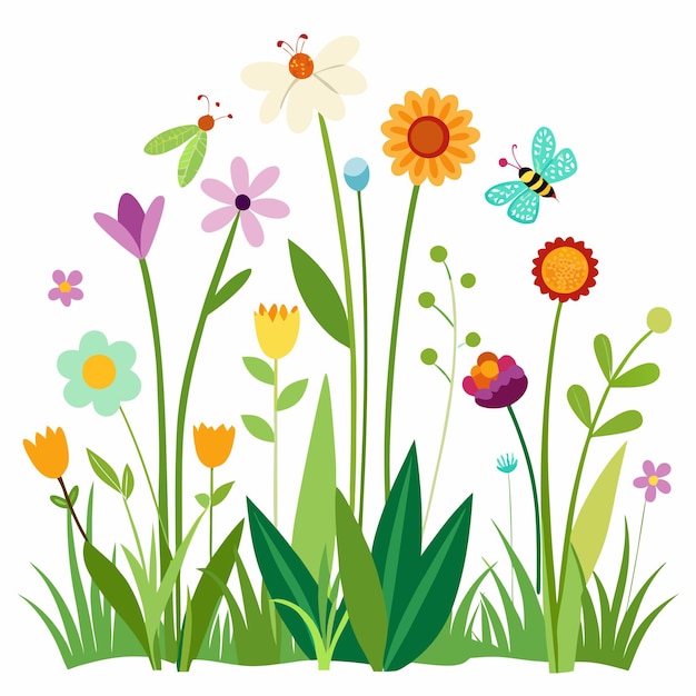 Ilustración creativa flores y hojas de colores sobre un fondo blanco