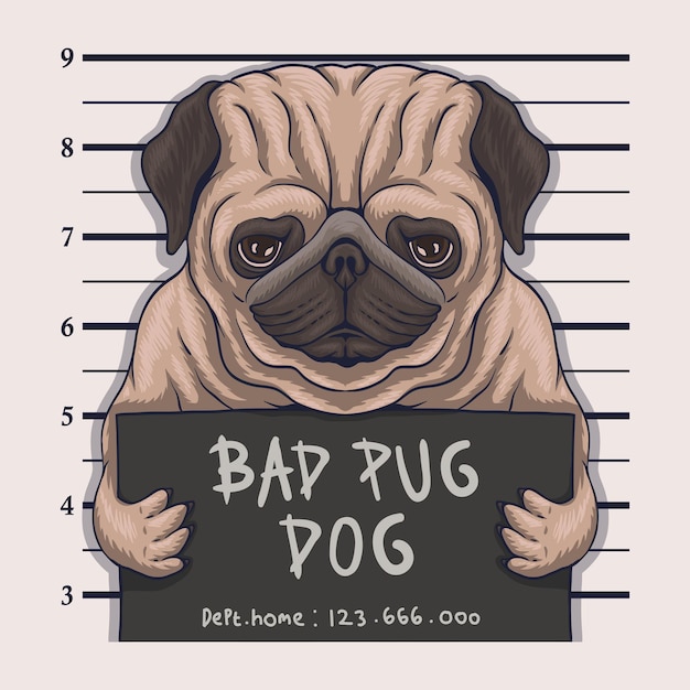 Ilustración de crimen de perro pug malo