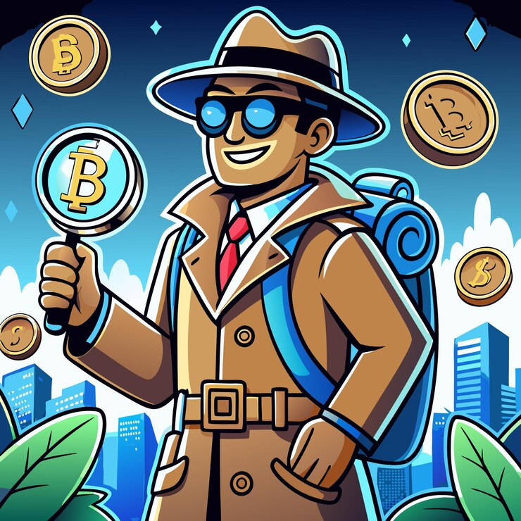 Vector ilustración de criptomoneda de detective