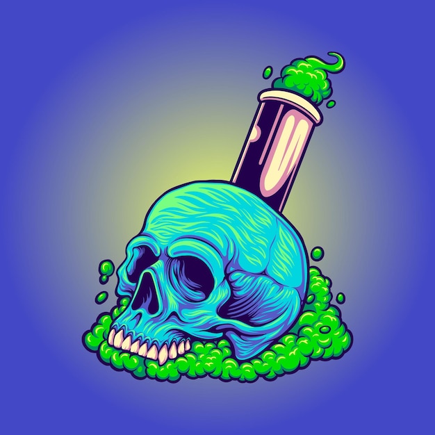 Ilustración de cristal de bong de calavera trippy