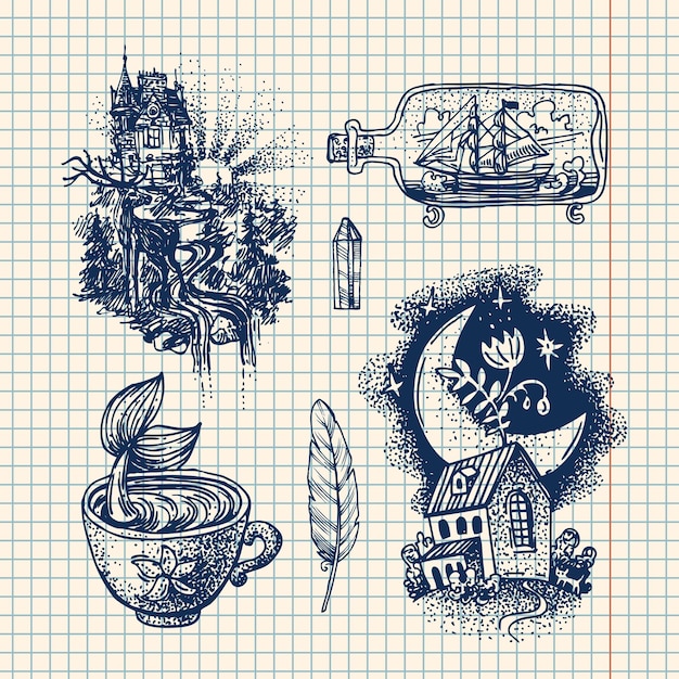 Ilustración de croquis dibujado a mano estilo de tatuaje us para invitaciones, volantes, postales, cubiertas de teléfonos inteligentes, etc.