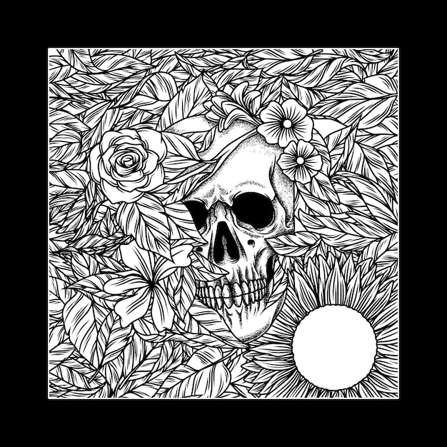 La ilustración de crown skull en blanco y negro