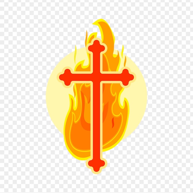 Ilustración de cruz con llamas de fuego en fondo transparente