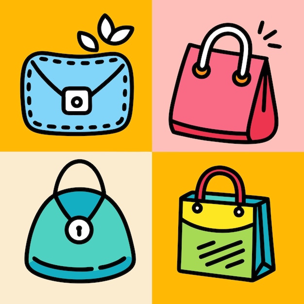 Ilustración de cuatro bolsas diferentes dos son