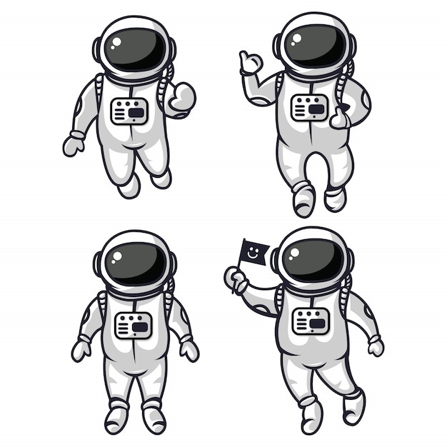 Ilustración de cuatro lindos astronautas