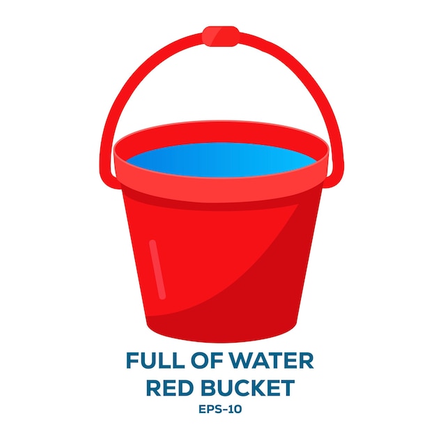 Ilustración de un cubo rojo lleno de agua en blanco