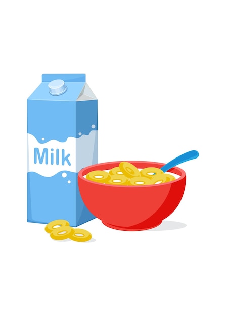 Ilustración de un cuenco de cereales y leche