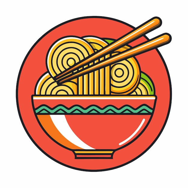 Ilustración de un cuenco de fideos con palillos