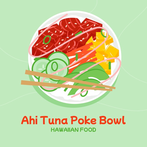 Ilustración de cuenco de poke de diseño plano dibujado a mano