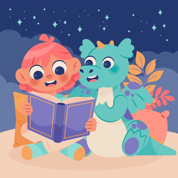 Ilustración de cuentos para dormir dibujados a mano