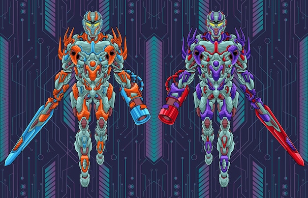 Vector ilustración de cuerpo completo de robot mecha de batalla