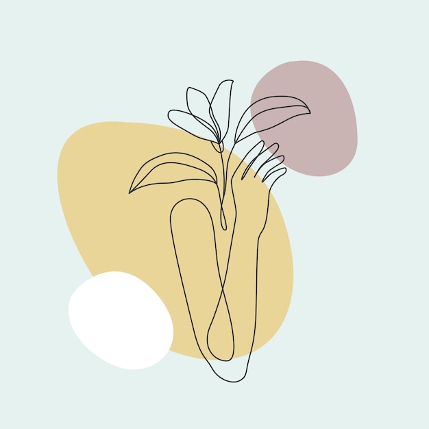 Vector ilustración de cuerpo femenino y flores en estilo de arte lineal