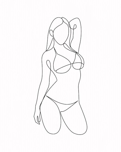 Ilustración del cuerpo femenino sexy en estilo de arte de línea