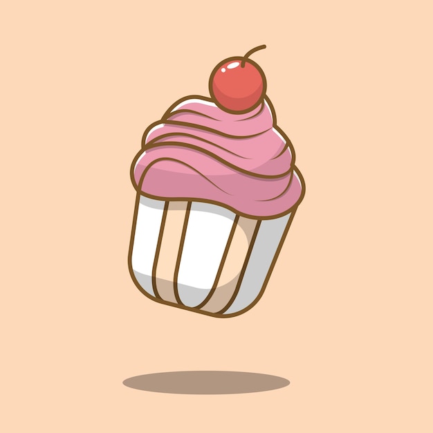 Ilustración de cupcake con crema de fresa en la parte superior con cereza