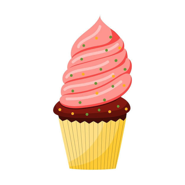 Ilustración de un cupcake con crema ilustración vectorial sobre un fondo blanco.