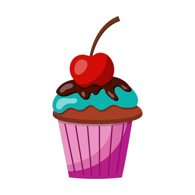 Ilustración de un cupcake con crema ilustración vectorial sobre un fondo blanco.