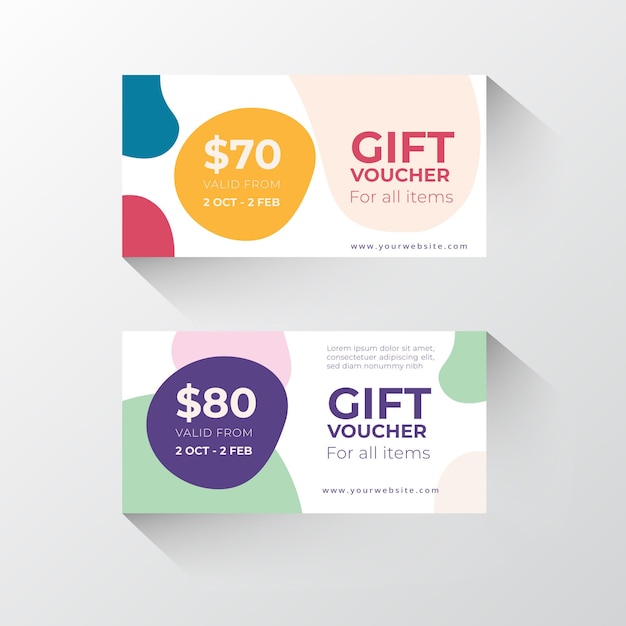Ilustración de cupones de regalo con colorido diseño creativo y de moda de cupones con descuento