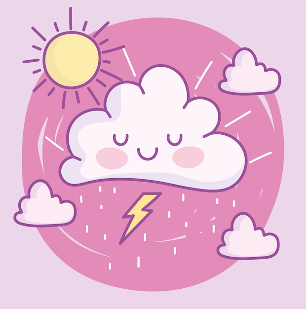 Ilustración de decoración de dibujos animados lindo nubes sol rayo