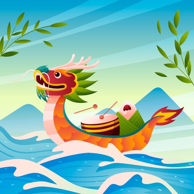 Ilustración de degradado para la celebración del festival del barco del dragón chino