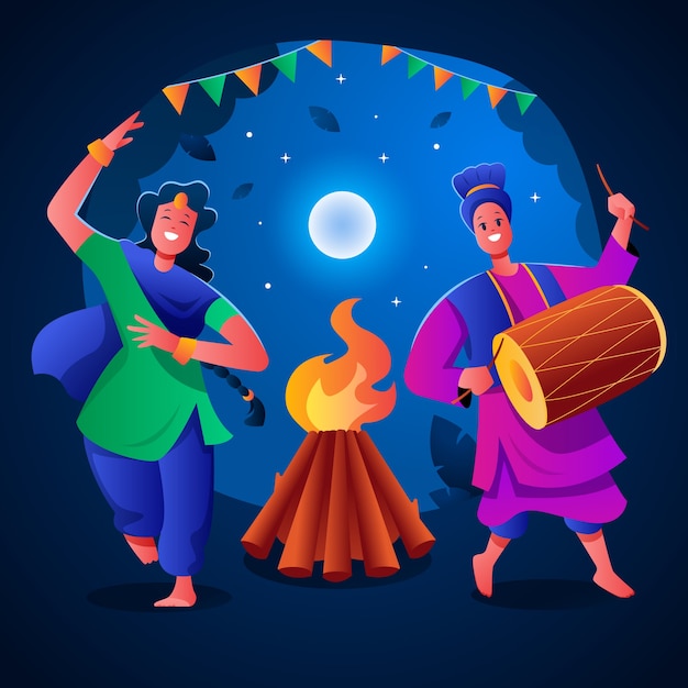 Vector ilustración de degradado para la celebración del festival lohri