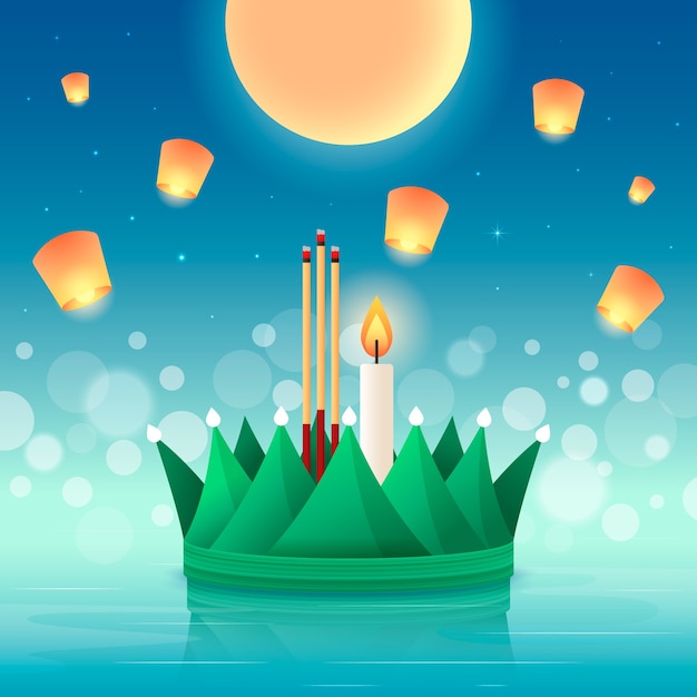 Vector ilustración de degradado para la celebración del festival tailandés loy krathong