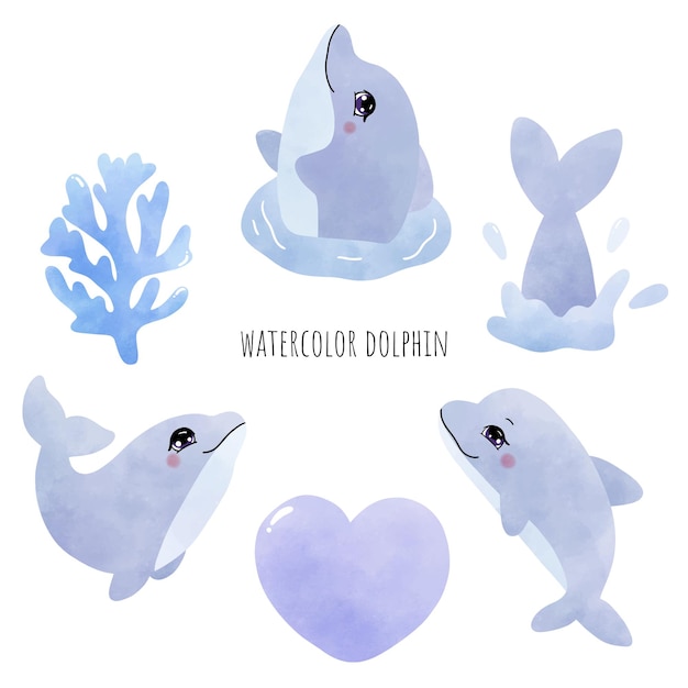 Ilustración de delfines acuarela Vector