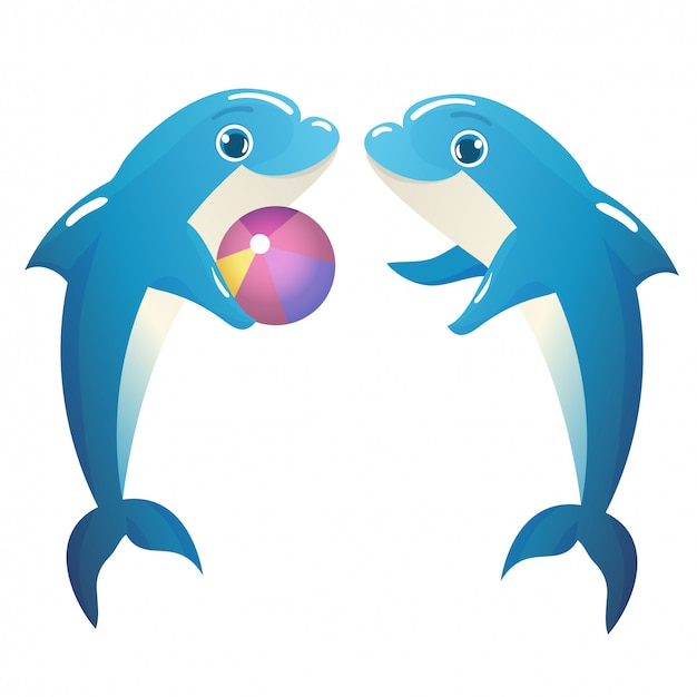 Ilustración de delfines jugando con una pelota