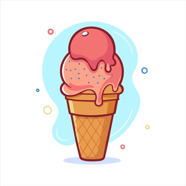 Ilustración del delicioso cono de helado de fresa