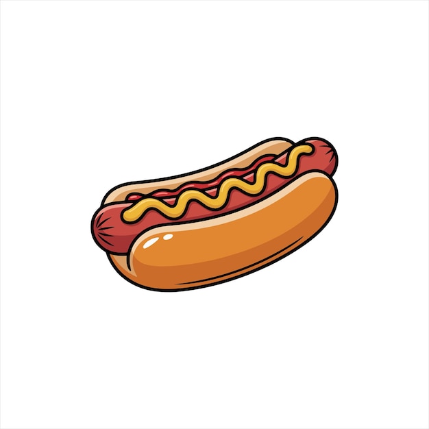 Ilustración de un delicioso perrito caliente con mostaza