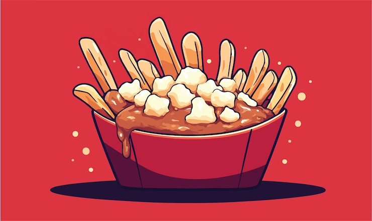 Vector ilustración de un delicioso plato de poutine