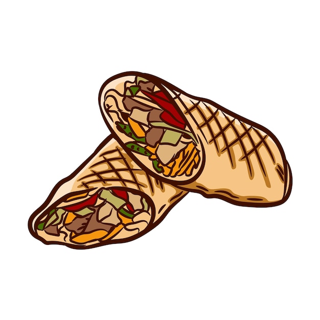 Ilustración de deliciosos encantos tostados cortados por la mitad aislados sobre un fondo blanco hay un lugar para una inscripción Ilustración en estilo dibujado a mano con tinta