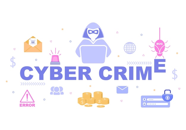 Ilustración de delito cibernético Phishing Robo de datos digitales, sistema de dispositivo, contraseña y documento bancario de la computadora