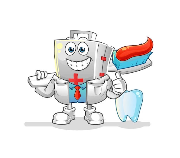 Ilustración de dentista de botiquín de primeros auxilios. vector de caracteres