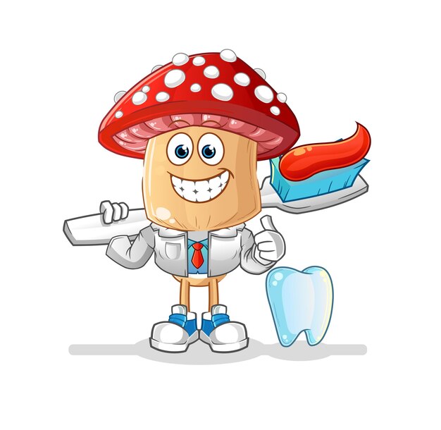 Ilustración de dentista de dibujos animados de cabeza de hongo rojo. vector de caracteres