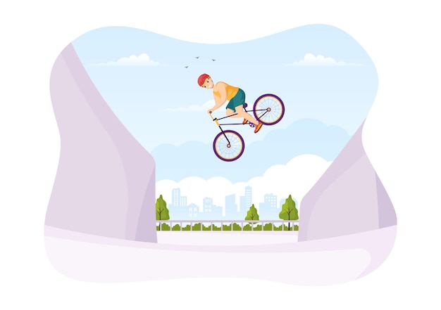 Vector ilustración de deporte de bicicleta bmx con jóvenes en bicicleta para la página de inicio dibujada a mano