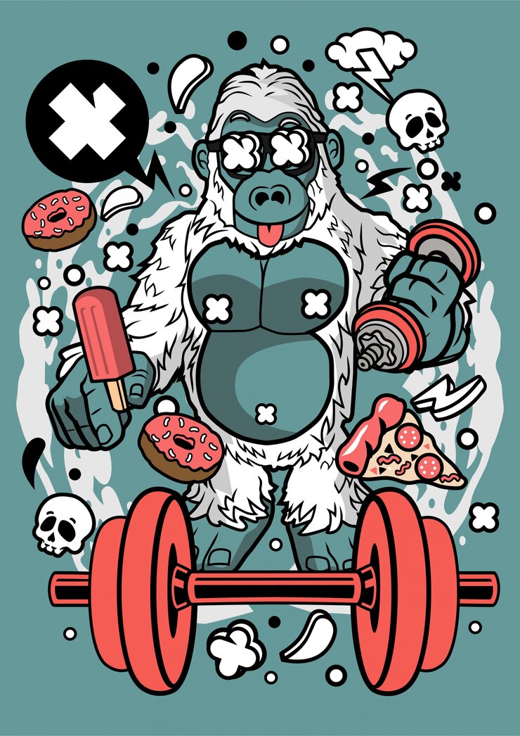 Ilustración de deporte y nutrición de gorila blanco