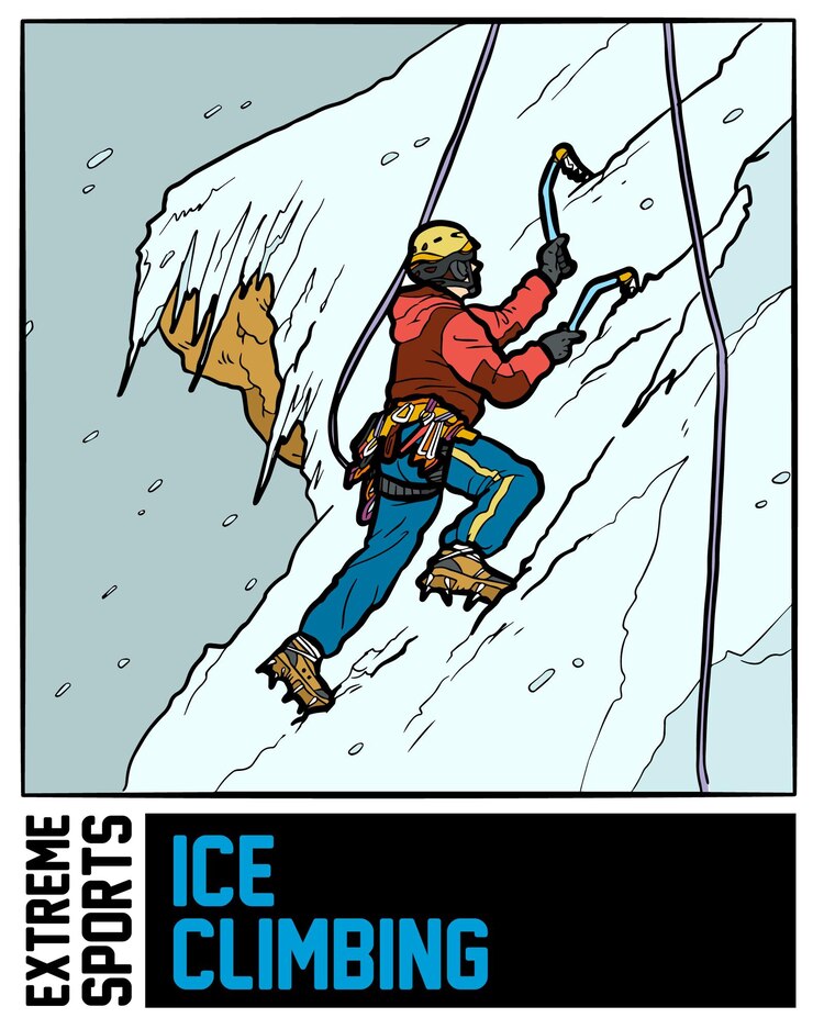 Ilustración de deportes extremos de escalada en hielo con fondo