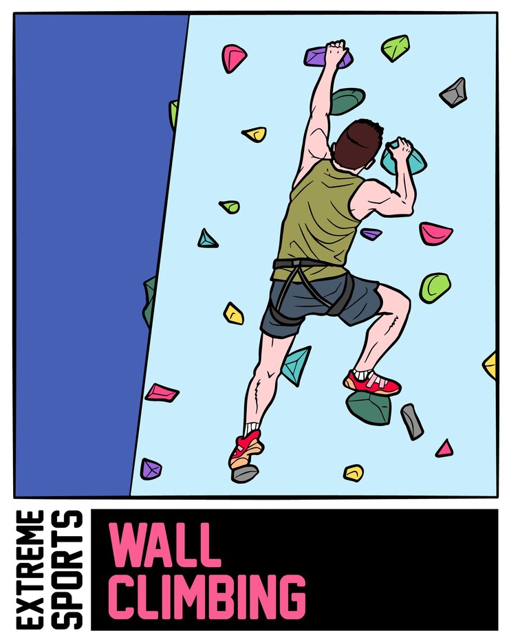 Ilustración de deportes extremos de escalada de pared con fondo